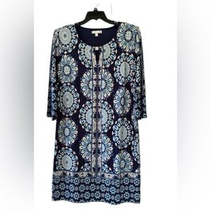 Sandra Darren Women's 3/4 Sleeve Keyhole Neck Printed A-Line Dress